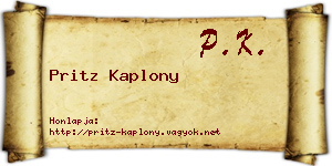 Pritz Kaplony névjegykártya